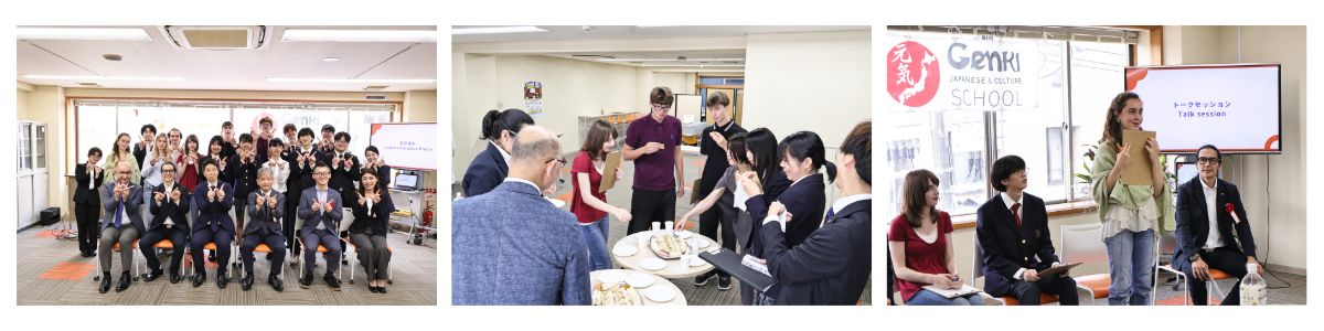 GenkiJACS Kyoto and Daiichi Gakuin Kyoto students & Staff sharing ideas and talking together at a school event