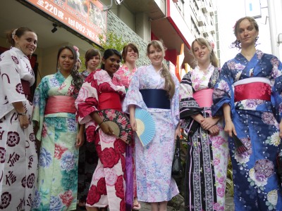 Genki Japanese school students in yukatas