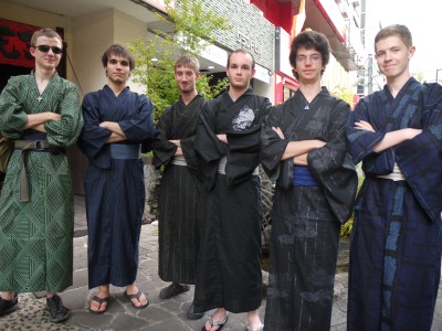 Genki Japanese school boys in yukatas