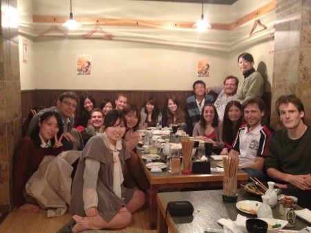 Japanese school students at Japanese restaurant