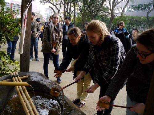 Japanese students at a shrine