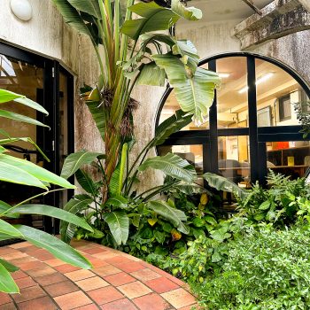 Okinawa School entrance. A circular window with greenery around!